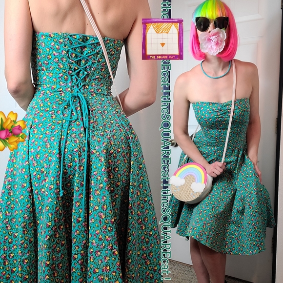 Betsey Johnson Dresses & Skirts - Vtg 💐 BJ sweetheart lace up corset roses Sundress